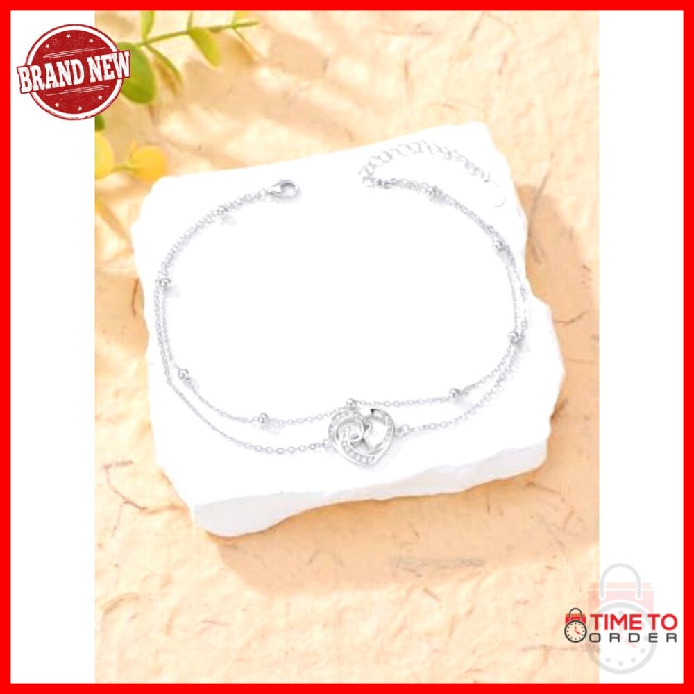 Sterling Silver Initial Anklet Layered Heart Adju… - image 5